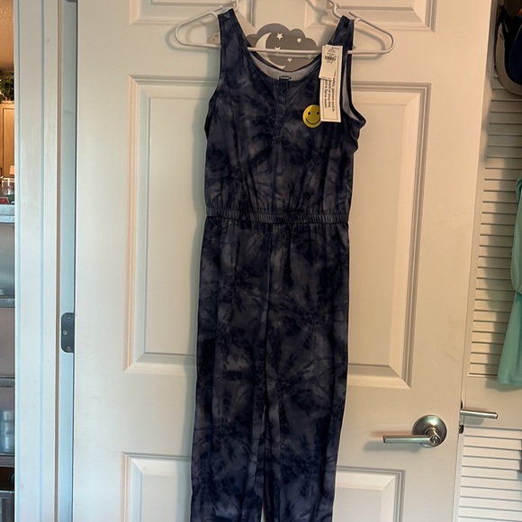 😁SMILY FACE🫩EMOJI JUMPSUIT TIEDYE BLUE🫶🏼 LARGE 10/12 NWT 🏷️ OLD NAVY - Picture 5 of 8